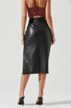 Melody Faux Leather Midi Skirt -Chic Ladies Wear Shop ACS9099 BLACK 1886
