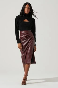 Melody Faux Leather Midi Skirt -Chic Ladies Wear Shop ACS9099 WINE 0902