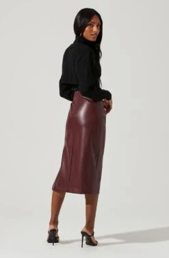 Melody Faux Leather Midi Skirt -Chic Ladies Wear Shop ACS9099 WINE 0913