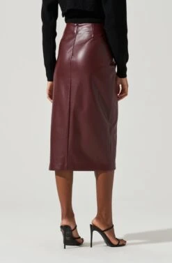 Melody Faux Leather Midi Skirt -Chic Ladies Wear Shop ACS9099 WINE 0923