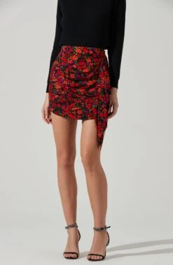 Waverly Floral Ruched Mini Skirt -Chic Ladies Wear Shop ACS9100 REDORANGEMULTI 3