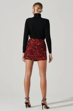 Waverly Floral Ruched Mini Skirt -Chic Ladies Wear Shop ACS9100 REDORANGEMULTI 5