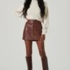 Tracy Faux Leather Front Zip Skirt -Chic Ladies Wear Shop ACS9101 BROWN 2