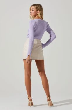 Tracy Faux Leather Front Zip Skirt -Chic Ladies Wear Shop ACS9101 CREAM 5