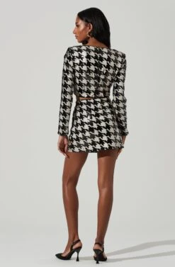 Darby Sequin Houndstooth Mini Skirt -Chic Ladies Wear Shop ACS9104 BLACKWHITE 4