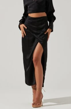 Loretta Satin Wrap Front Midi Skirt -Chic Ladies Wear Shop ACS9111VR BLACK 3