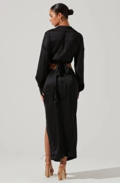 Loretta Satin Wrap Front Midi Skirt -Chic Ladies Wear Shop ACS9111VR BLACK 5