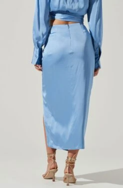Loretta Satin Wrap Front Midi Skirt -Chic Ladies Wear Shop ACS9111VR BLUE 4
