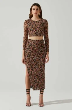 Louisa Floral Midi Skirt -Chic Ladies Wear Shop ACS9132 BLACKORANGEMULTI 1