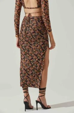 Louisa Floral Midi Skirt -Chic Ladies Wear Shop ACS9132 BLACKORANGEMULTI 4