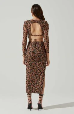 Louisa Floral Midi Skirt -Chic Ladies Wear Shop ACS9132 BLACKORANGEMULTI 5