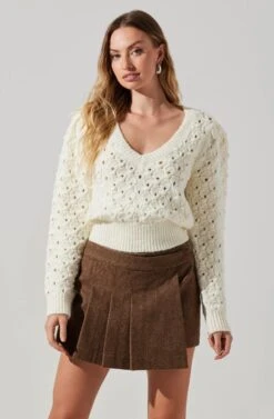 Theodora Pleated Mini Skirt -Chic Ladies Wear Shop ACS9141 BROWN 3