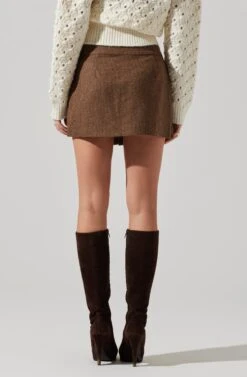 Theodora Pleated Mini Skirt -Chic Ladies Wear Shop ACS9141 BROWN 5