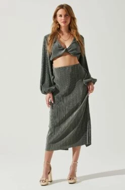 Cataleya Plisse Midi Skirt -Chic Ladies Wear Shop ACS9143 DARKSAGE 1