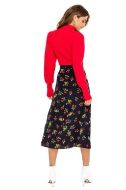 Button Side Slit Midi Skirt -Chic Ladies Wear Shop ACS923B NAVY CHERRY PRINT 03