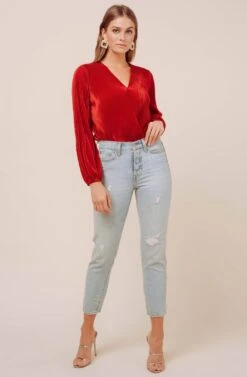 Long Sleeve Plisse Bodysuit -Chic Ladies Wear Shop ACT13115B RUST 1