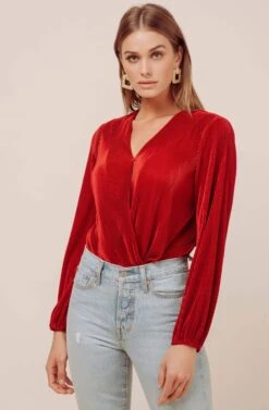 Long Sleeve Plisse Bodysuit -Chic Ladies Wear Shop ACT13115B RUST 3