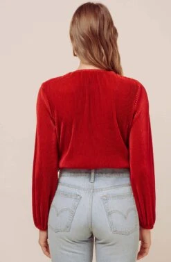 Long Sleeve Plisse Bodysuit -Chic Ladies Wear Shop ACT13115B RUST 5