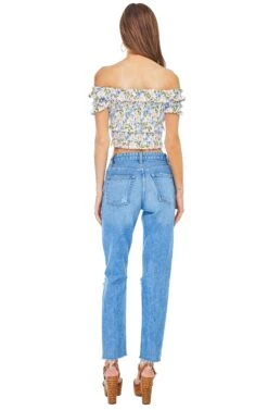 Tori Off Shoulder Crop Top -Chic Ladies Wear Shop ACT13350 BLUE PINK FLORAL 03