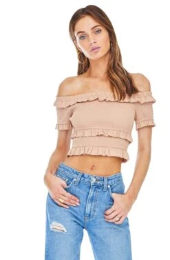 Tori Off Shoulder Crop Top -Chic Ladies Wear Shop ACT13350 SOFT CLAY 00