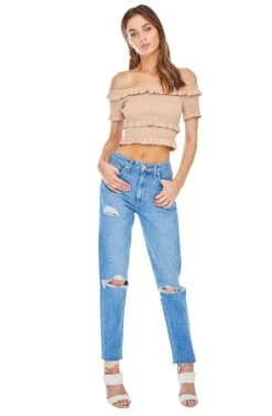 Tori Off Shoulder Crop Top -Chic Ladies Wear Shop ACT13350 SOFT CLAY 01