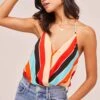 Amber Striped Bodysuit -Chic Ladies Wear Shop ACT13386C AQUA ORANGE STRIPE 2A