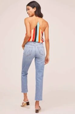 Amber Striped Bodysuit -Chic Ladies Wear Shop ACT13386C AQUA ORANGE STRIPE 3A
