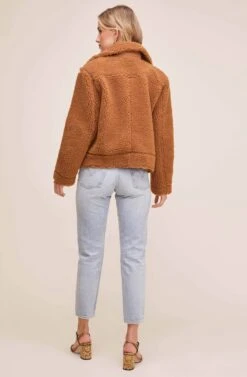 Faux Shearling Moto Jacket -Chic Ladies Wear Shop ACT13878 CARAMEL 4