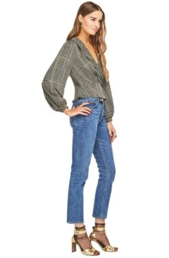 Renee Top -Chic Ladies Wear Shop ACT13920 SAGE MULTI PLAID 02