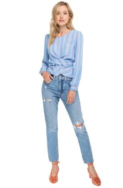 Long Sleeve Full Wrap Top -Chic Ladies Wear Shop ACT15021 BLUE PINK MULTI 01