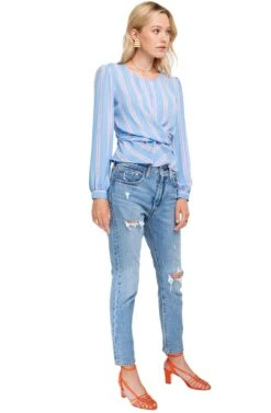 Long Sleeve Full Wrap Top -Chic Ladies Wear Shop ACT15021 BLUE PINK MULTI 02