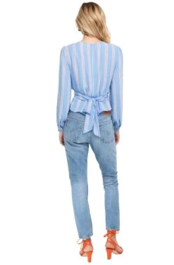 Long Sleeve Full Wrap Top -Chic Ladies Wear Shop ACT15021 BLUE PINK MULTI 03