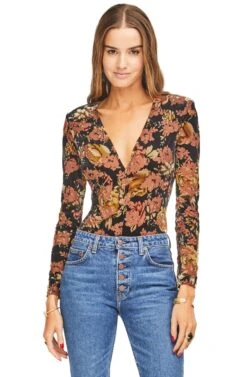 Vickie Bodysuit -Chic Ladies Wear Shop ACT15038 BLACK RUST FLORAL 00