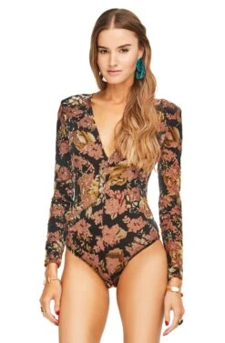 Vickie Bodysuit -Chic Ladies Wear Shop ACT15038 BLACK RUST FLORAL 04