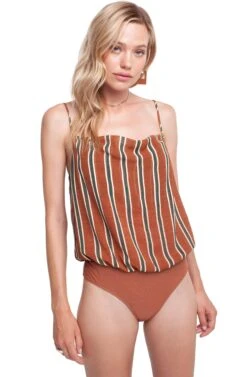 Cowl Cami Bodysuit -Chic Ladies Wear Shop ACT15040 BROWN GREEN 04