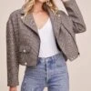 Boxy Woven Moto Jacket -Chic Ladies Wear Shop ACT15082 GREY WHITE COMBO 3