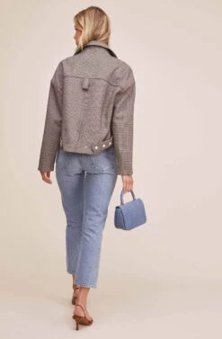 Boxy Woven Moto Jacket -Chic Ladies Wear Shop ACT15082 GREY WHITE COMBO 4