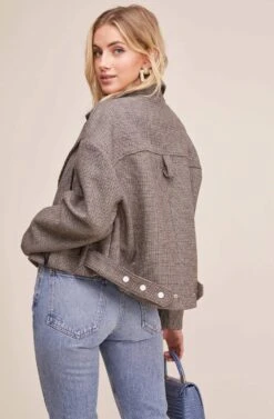 Boxy Woven Moto Jacket -Chic Ladies Wear Shop ACT15082 GREY WHITE COMBO 5