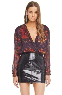 Maren Floral Bodysuit -Chic Ladies Wear Shop ACT15128 PLUM RED FLORAL 00