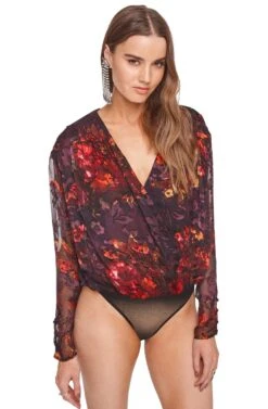 Maren Floral Bodysuit -Chic Ladies Wear Shop ACT15128 PLUM RED FLORAL 04