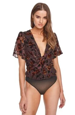 Veda Floral Bodysuit -Chic Ladies Wear Shop ACT15133 GOLDEN RUST FLORAL 04