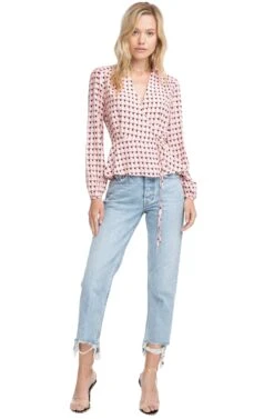 Long Sleeve Front Tie Wrap Top 7 Long Sleeve Front Tie Wrap Top -Chic Ladies Wear Shop ACT15168 PINK BLACK GEO 01