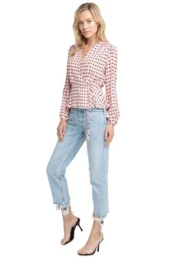 Long Sleeve Front Tie Wrap Top 8 Long Sleeve Front Tie Wrap Top -Chic Ladies Wear Shop ACT15168 PINK BLACK GEO 02
