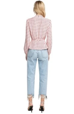 Long Sleeve Front Tie Wrap Top 9 Long Sleeve Front Tie Wrap Top -Chic Ladies Wear Shop ACT15168 PINK BLACK GEO 03