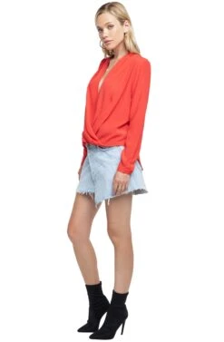 Long Sleeve Surplice Top -Chic Ladies Wear Shop ACT15231 RED 02