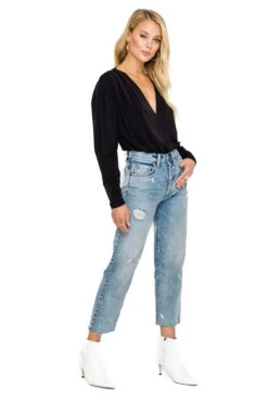 Pleated V-Neck Bodysuit -Chic Ladies Wear Shop ACT15293 BLACK 02