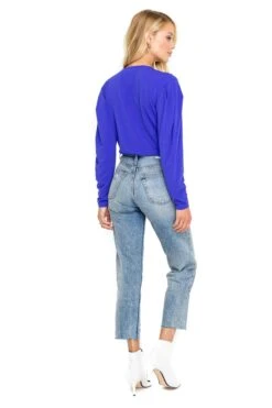 Pleated V-Neck Bodysuit -Chic Ladies Wear Shop ACT15293 BLUE IRIS 03