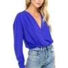 Pleated V-Neck Bodysuit -Chic Ladies Wear Shop ACT15293 BLUE IRIS 04