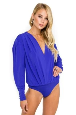 Pleated V-Neck Bodysuit -Chic Ladies Wear Shop ACT15293 BLUE IRIS 05