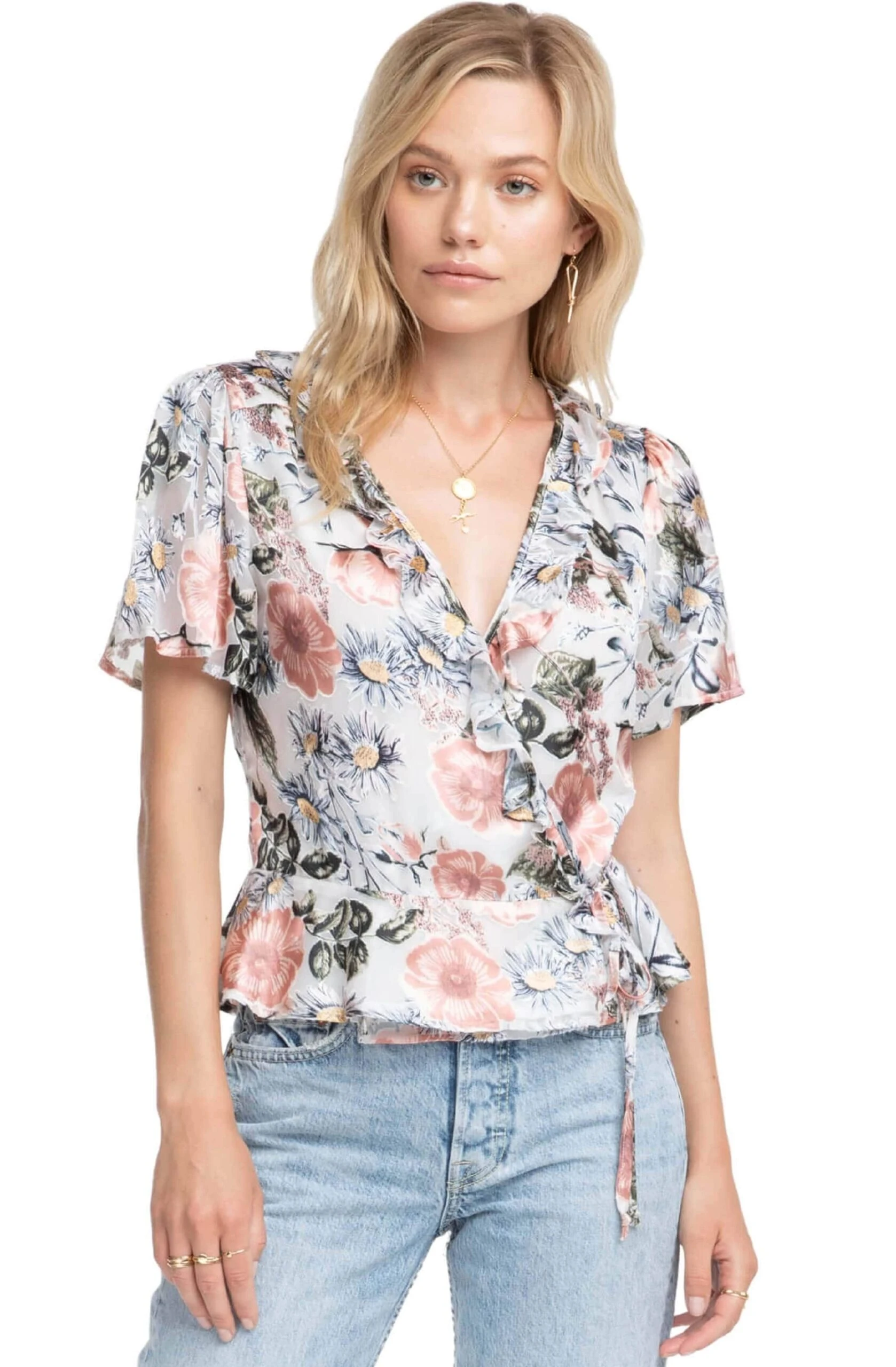 Caleb Ruffle Trim Floral Top 3 Caleb Ruffle Trim Floral Top